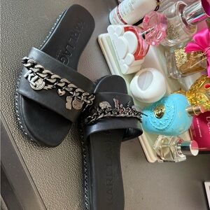 Karl Lagerfeld Black Leather Slides